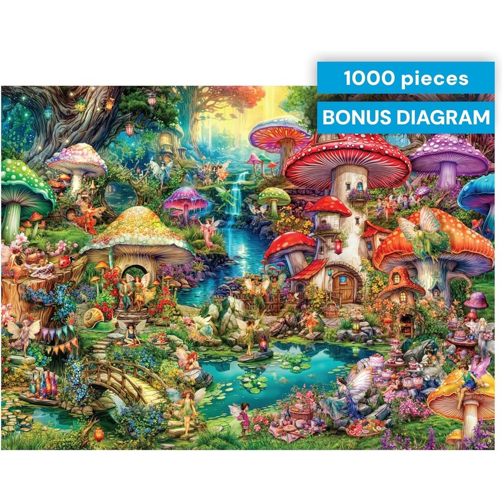 Buffalo Games - 1000 Piece Jigsaw Puzzle Aimee Stewart Merry Mushroom Village Picnic