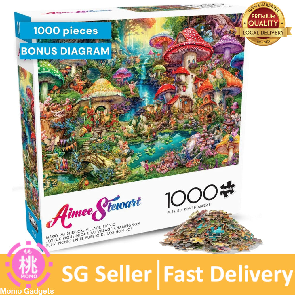 Buffalo Games - 1000 Piece Jigsaw Puzzle Aimee Stewart Merry Mushroom Village Picnic