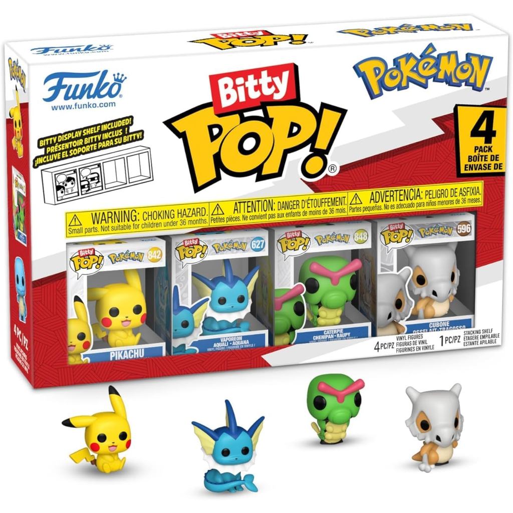 Funko Pop! Bitty: Pokemon - Pikachu, Vaporeon, Caterpie, and Cubone - 0.9 Inch (2.2 Cm) Collectable