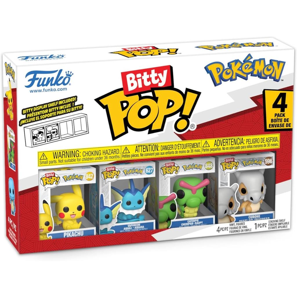 Funko Pop! Bitty: Pokemon - Pikachu, Vaporeon, Caterpie, and Cubone - 0.9 Inch (2.2 Cm) Collectable