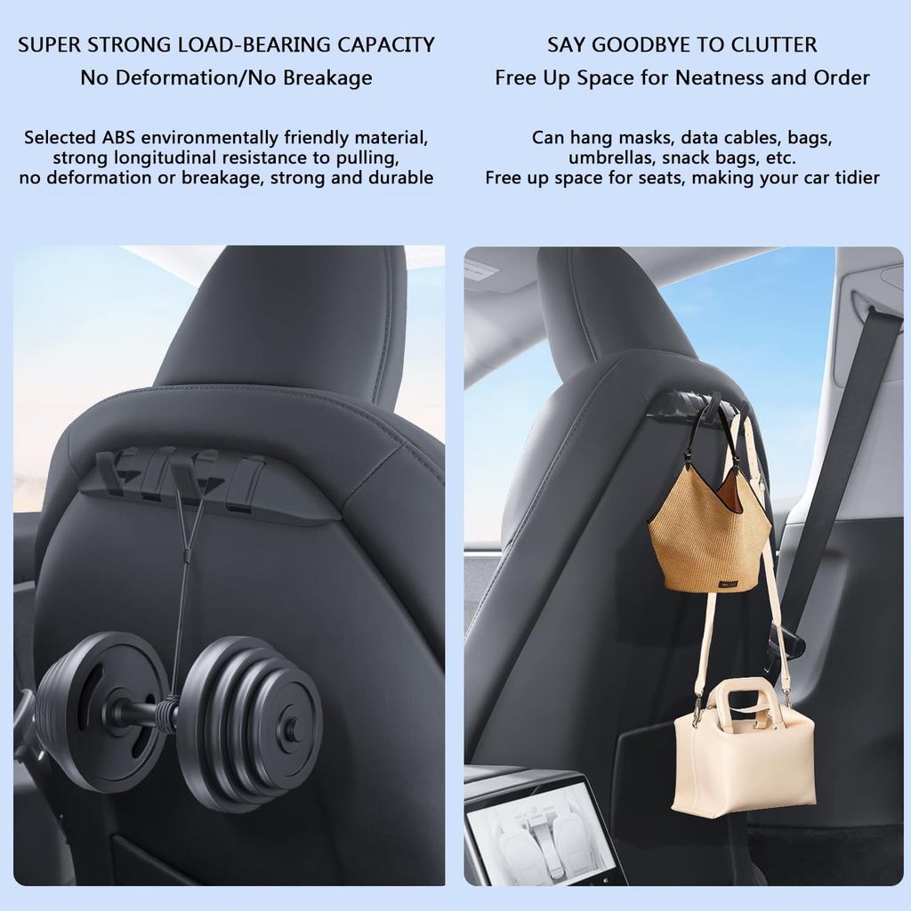 2 Pack Car Seat Back Hooks for Tesla Model Y/3/S/X Handbag Backpack Grocery Bag Hangers Car Hooks Headrest