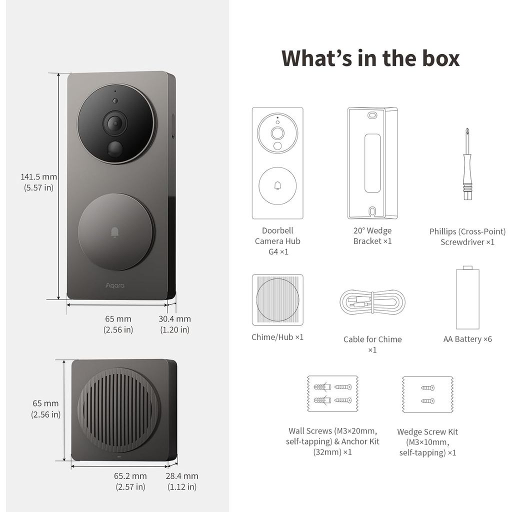 Aqara Video Doorbell G4 (Chime Included),1080p FHD HomeKit Secure Video Doorbell Camera Supports Apple Home,Alexa,Google