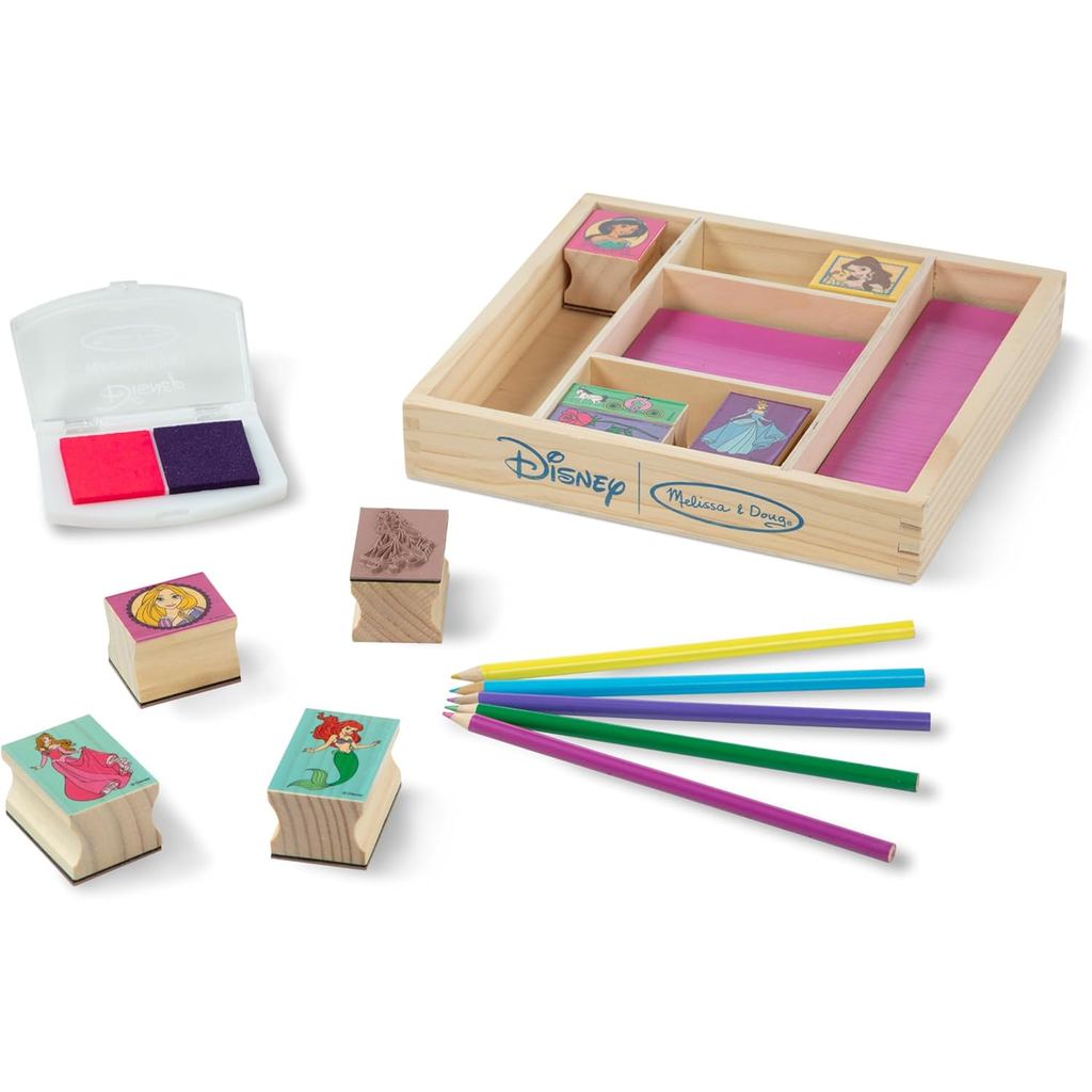 Melissa & Doug Disney Princess Wooden Stamp Set: 9 Stamps, 5 Colored Pencils, and 2-Color Stamp Pad Disney Princess