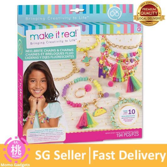 Make It Real: Neo-Brite Chains & Charms Kit - Create 10 Unique Cord & Tassel Charm Bracelets, 195 Pieces