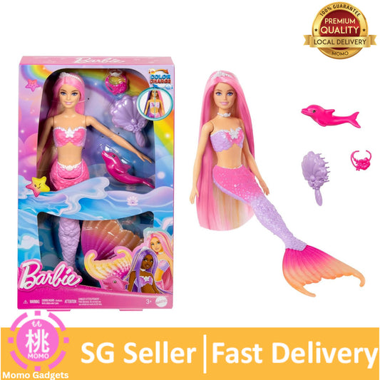 Barbie Mermaid Doll, “Malibu” with Pink Hair, Styling Accessories, Pet Dolphin and Water-Activated Color Change Feature