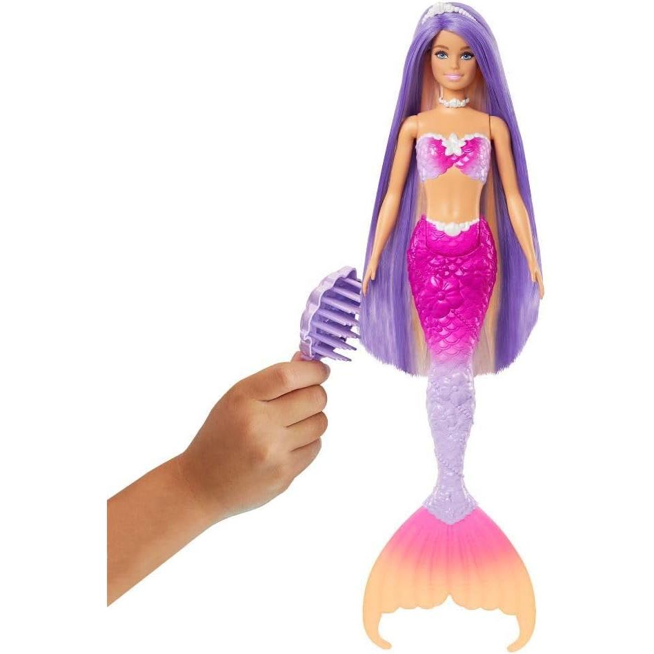 Barbie Mermaid Doll, “Malibu” with Pink Hair, Styling Accessories, Pet Dolphin and Water-Activated Color Change Feature