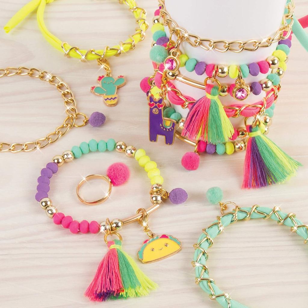 Make It Real: Neo-Brite Chains & Charms Kit - Create 10 Unique Cord & Tassel Charm Bracelets, 195 Pieces