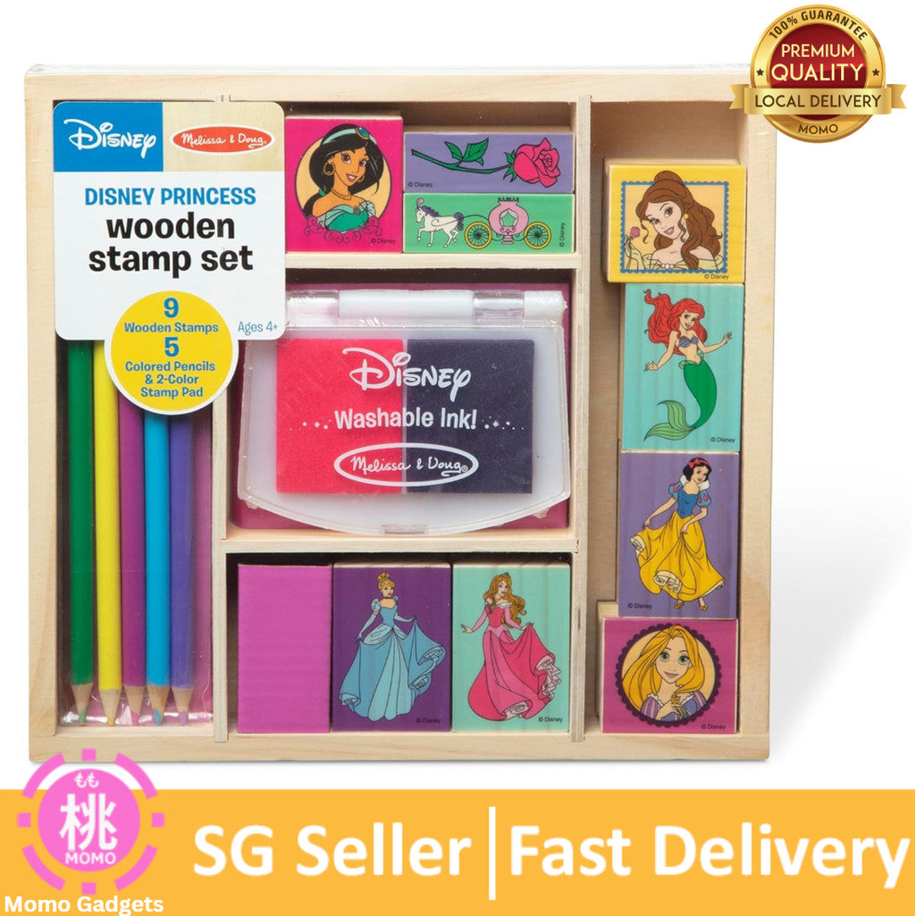 Melissa & Doug Disney Princess Wooden Stamp Set: 9 Stamps, 5 Colored Pencils, and 2-Color Stamp Pad Disney Princess
