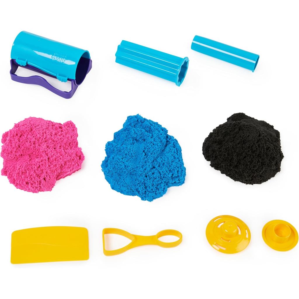 Kinetic Sand, Slice N’ Surprise Set with 13.5oz of Black, Pink and Blue Play Sand and 7 Tools, Sensory Toys for Kids