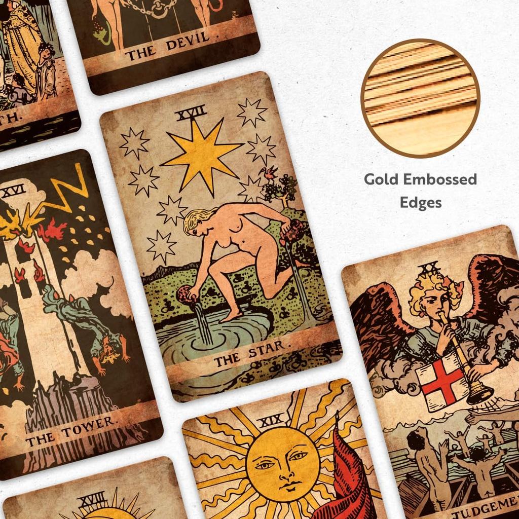 CRAFTERIAN Classic Tarot Set - 78 Gold-Edged Classic Cards with Guidebook - Perfect for Beginners