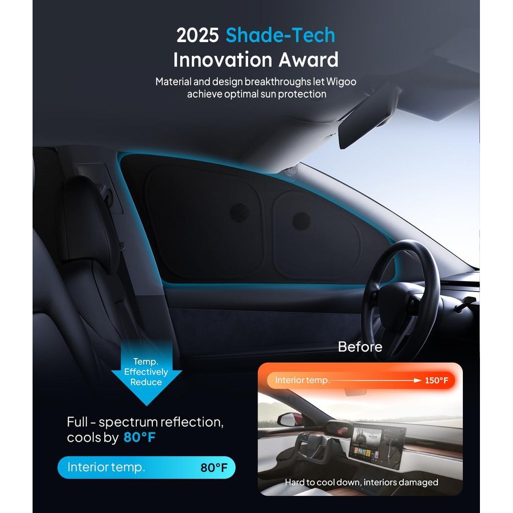 Tesla Model Y Juniper 2025-2026 Side Window Sunshade Windshield [Ice-Crystal Cool, Suction No-Fall]