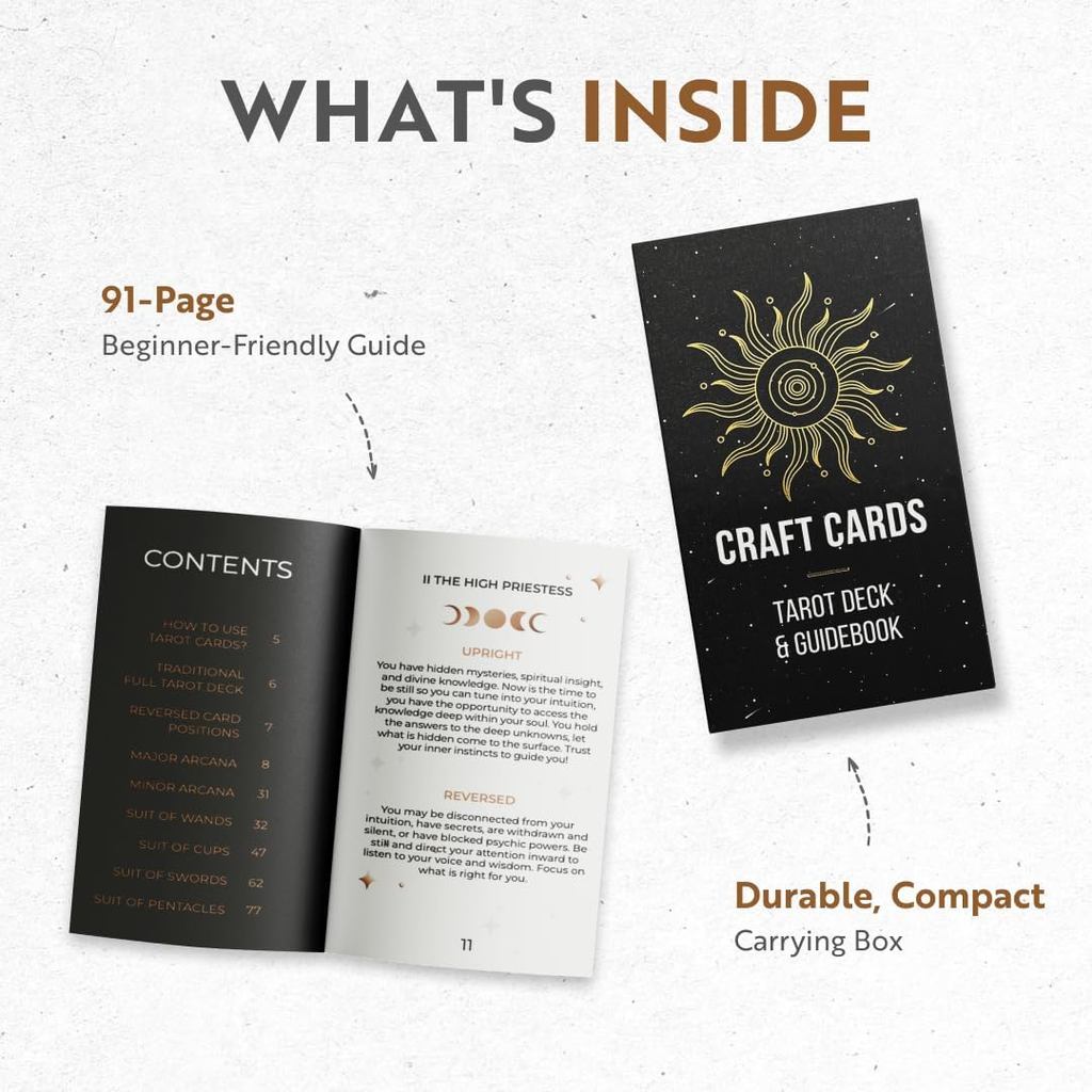 CRAFTERIAN Classic Tarot Set - 78 Gold-Edged Classic Cards with Guidebook - Perfect for Beginners