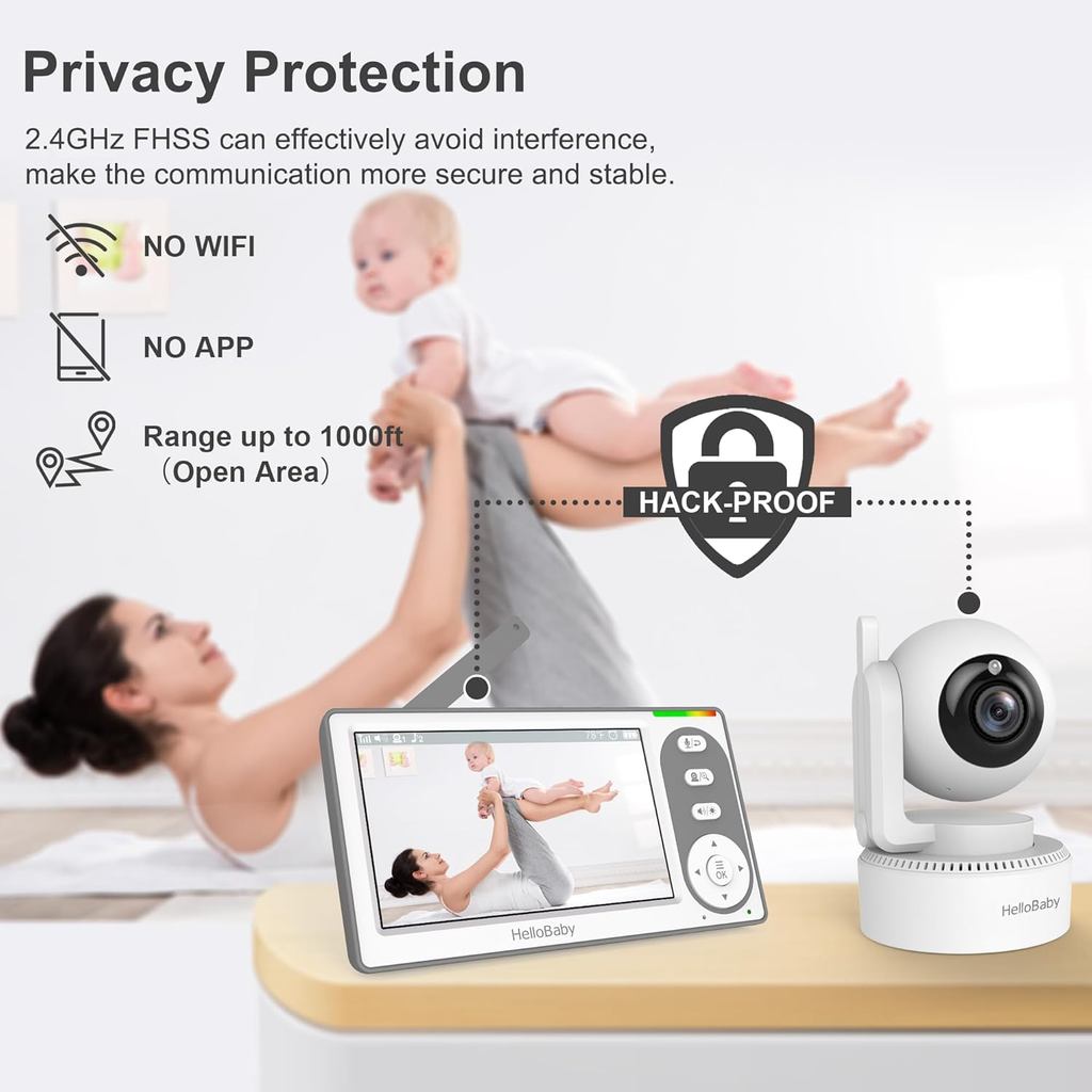 HelloBaby 4.3'' Video Baby Monitor with 30 Hours Battery, Remote Pan-Tilt-Zoom Baby Monitor No WiFi, Baby Monitor