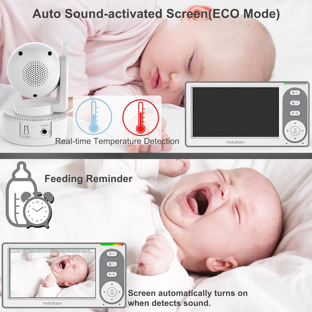 HelloBaby 4.3'' Video Baby Monitor with 30 Hours Battery, Remote Pan-Tilt-Zoom Baby Monitor No WiFi, Baby Monitor