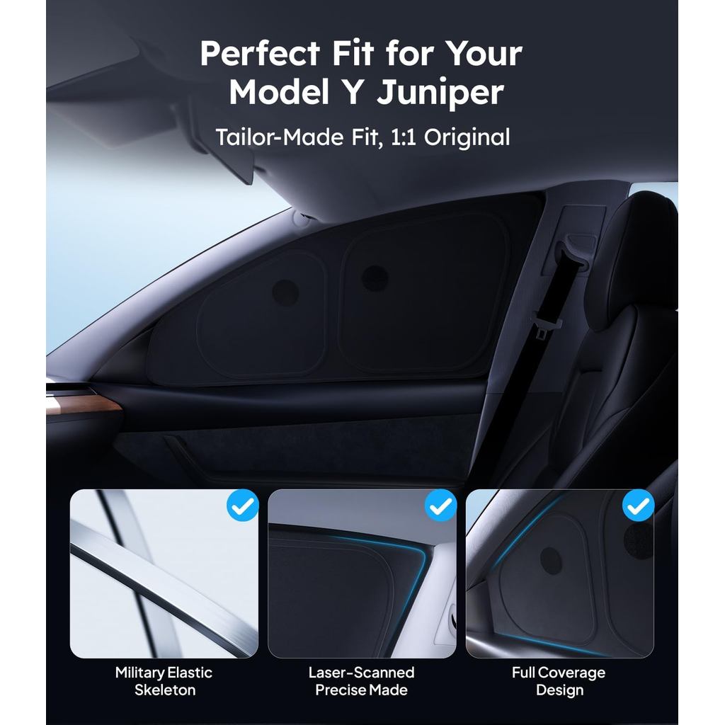 Tesla Model Y Juniper 2025-2026 Side Window Sunshade Windshield [Ice-Crystal Cool, Suction No-Fall]