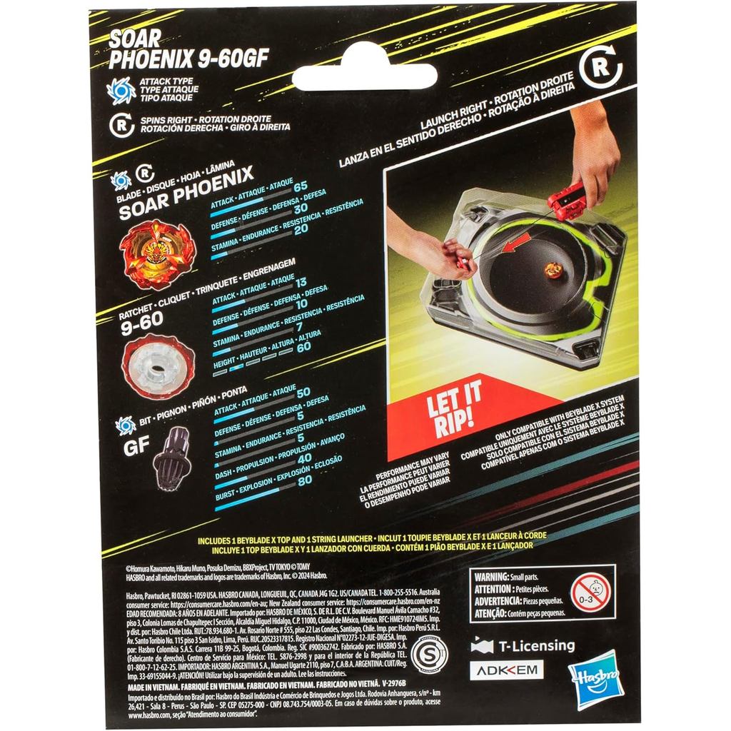 Beyblade X Soar Phoenix 9-60GF Deluxe String Launcher Set with Attack Type Right-Spinning Top Toy