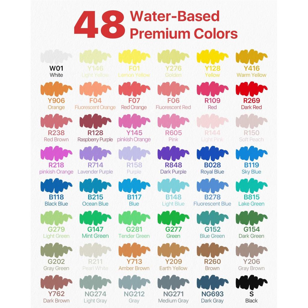 JusArt 48 Colors Acrylic Paint Markers with Canvas Bag, Water-Based No-Bleed Paint Pens with Automatic Ink Control