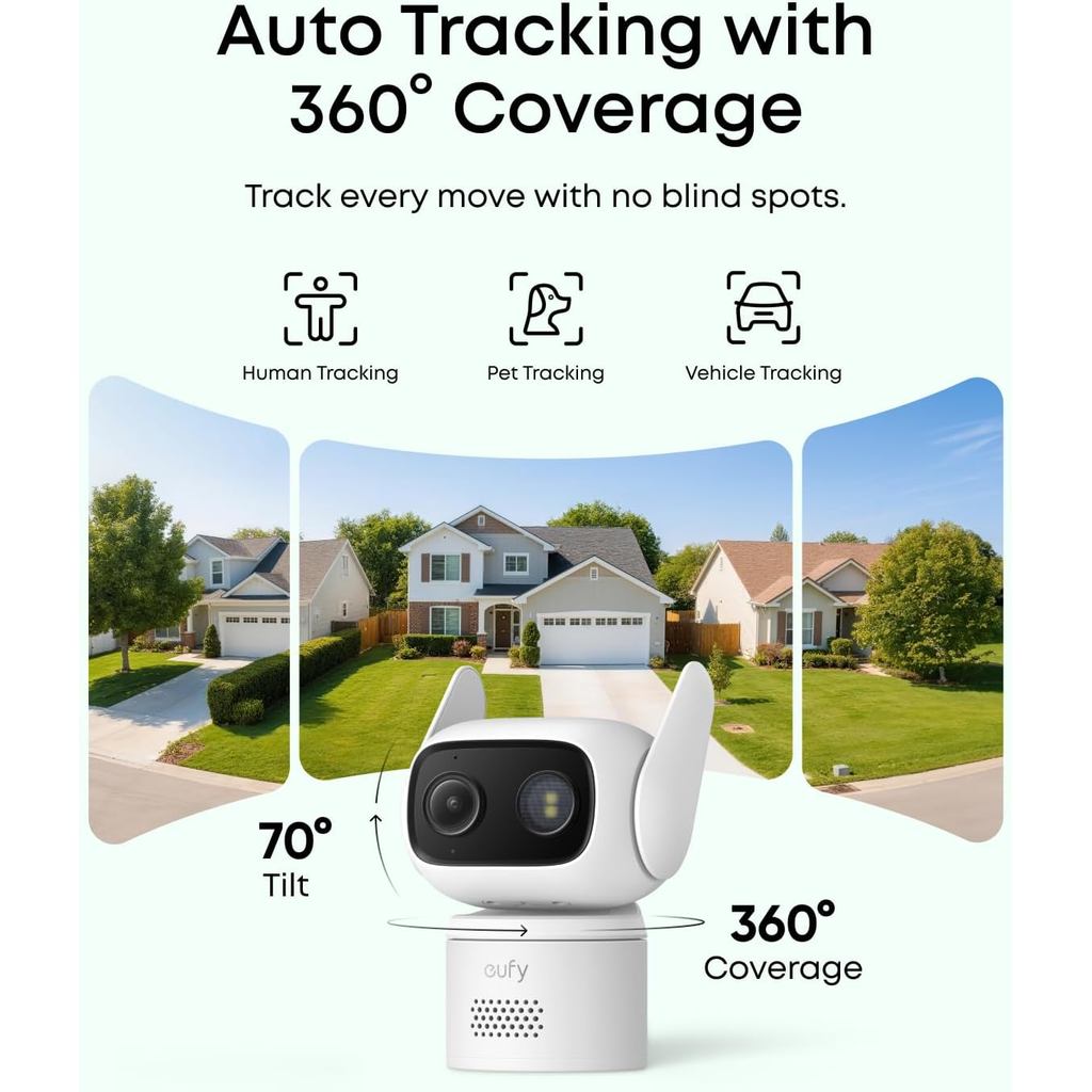eufy Wired Cam C31, 360° Coverage with Pan and Tilt, Indoor and Outdoor, Dual Antenna, Color Night Vision