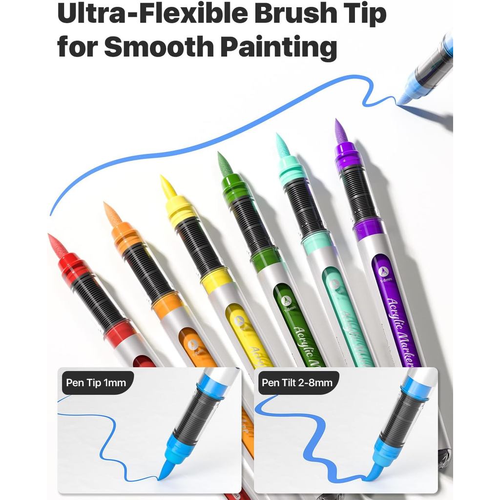 JusArt 48 Colors Acrylic Paint Markers with Canvas Bag, Water-Based No-Bleed Paint Pens with Automatic Ink Control