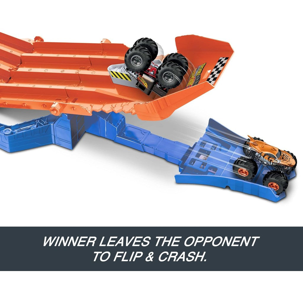 Hot Wheels Monster Truck! Survival Race! JFR07 Ride On Toy Playset with 2 Mini Cars for Ages 4+