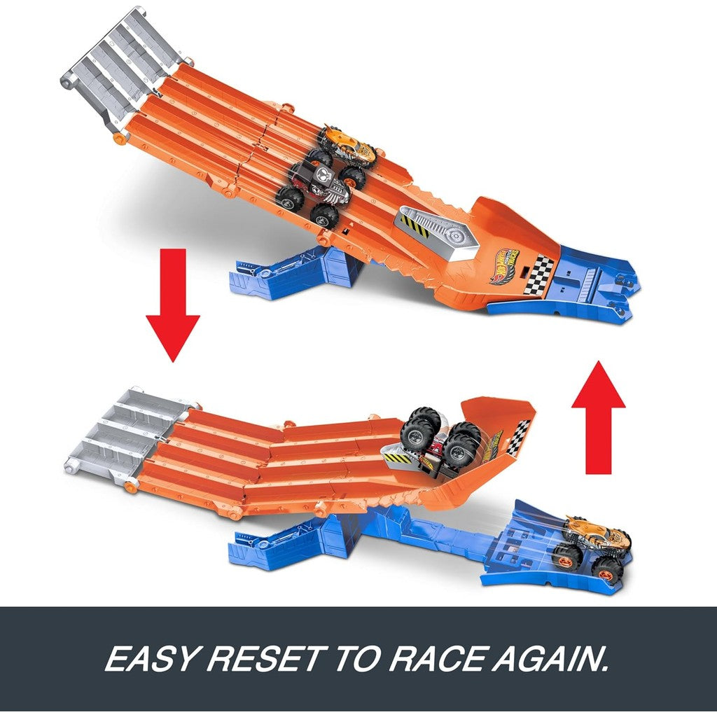 Hot Wheels Monster Truck! Survival Race! JFR07 Ride On Toy Playset with 2 Mini Cars for Ages 4+