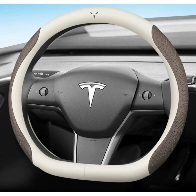 Nappa Leather Steering Wheel Cover Compatible with Tesla Model 3/Y 2016-2025 2026 Juniper/Highland
