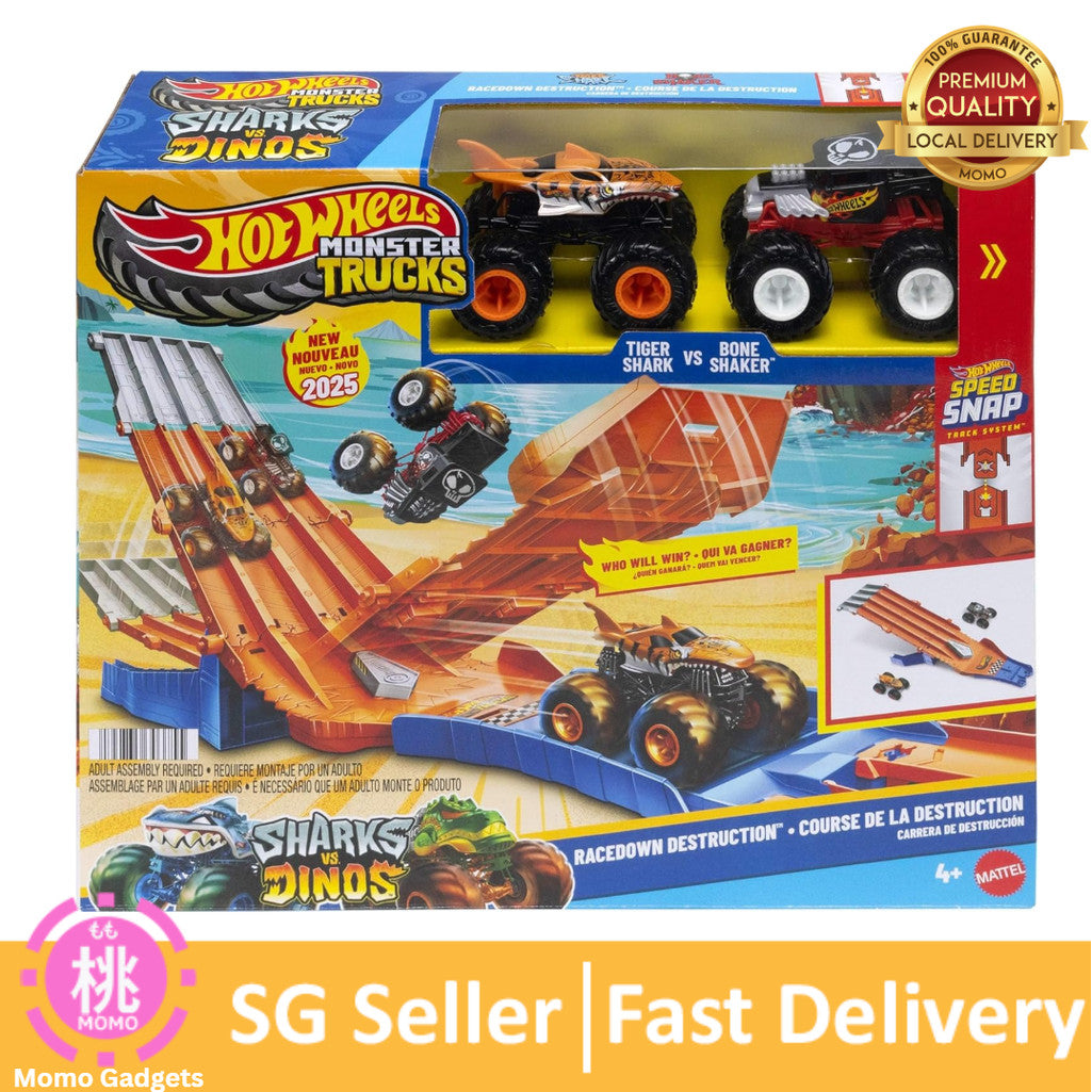 Hot Wheels Monster Truck! Survival Race! JFR07 Ride On Toy Playset with 2 Mini Cars for Ages 4+