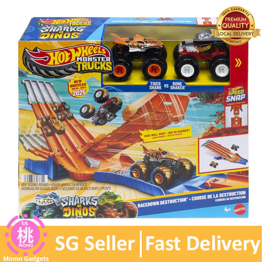 Hot Wheels Monster Truck! Survival Race! JFR07 Ride On Toy Playset with 2 Mini Cars for Ages 4+
