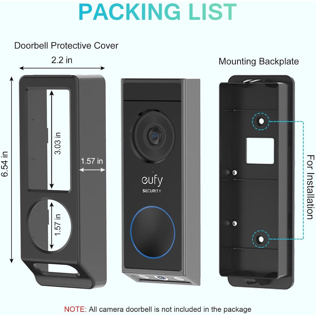 Adhesive Doorbell Mount for Eufy E340 Camera, No-Drill Adjustable Wedge Bracket for Video Doorbell