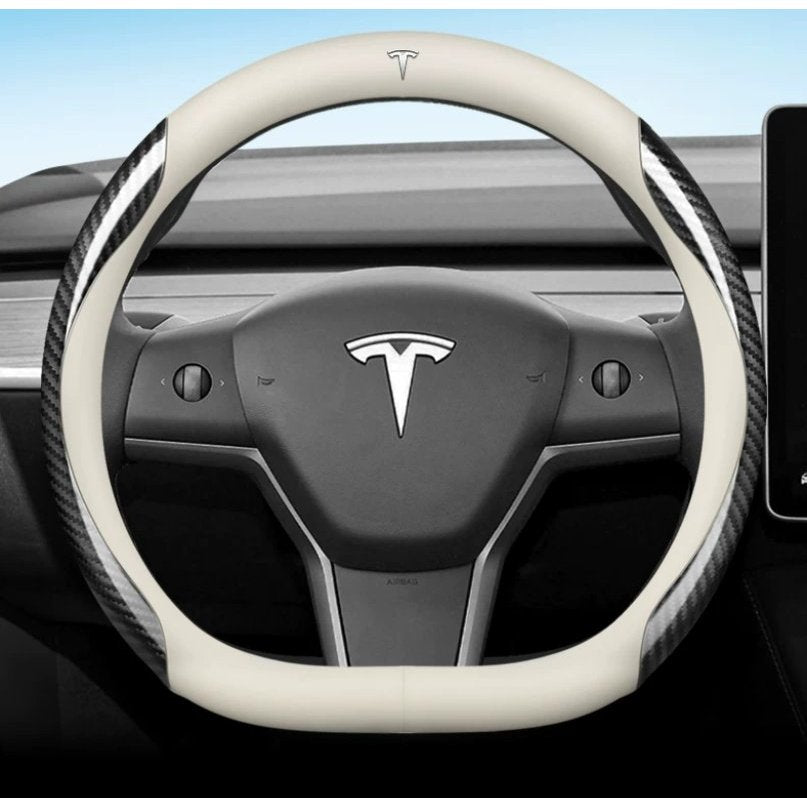 Nappa Leather Steering Wheel Cover Compatible with Tesla Model 3/Y 2016-2025 2026 Juniper/Highland