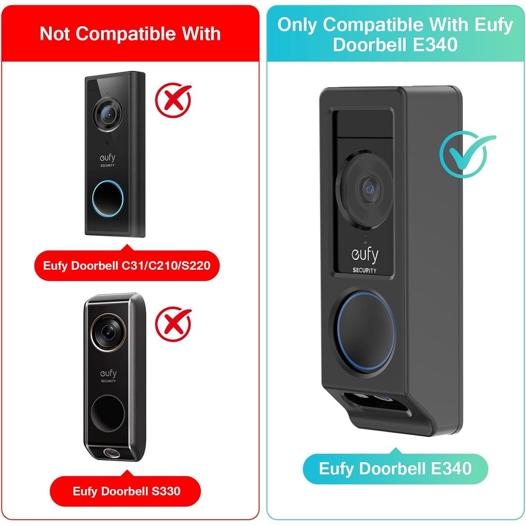 Adhesive Doorbell Mount for Eufy E340 Camera, No-Drill Adjustable Wedge Bracket for Video Doorbell