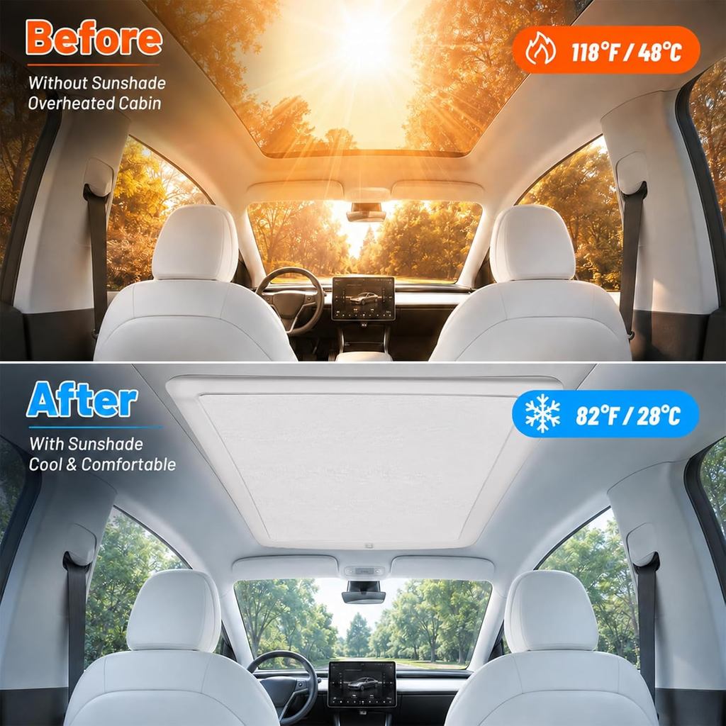 Voice Control Electric AUTO Sunshade Roof for Tesla Model Y 2025-2026, Retractable Panoramic Roof Shade
