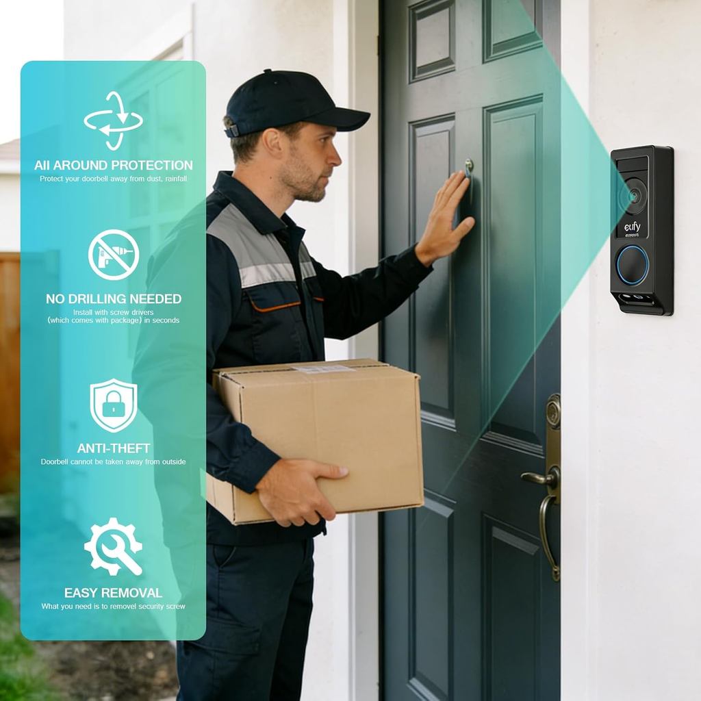 Adhesive Doorbell Mount for Eufy E340 Camera, No-Drill Adjustable Wedge Bracket for Video Doorbell