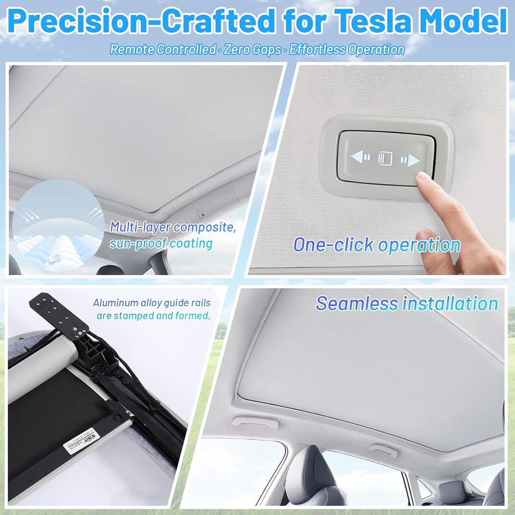 Voice Control Electric AUTO Sunshade Roof for Tesla Model Y 2025-2026, Retractable Panoramic Roof Shade