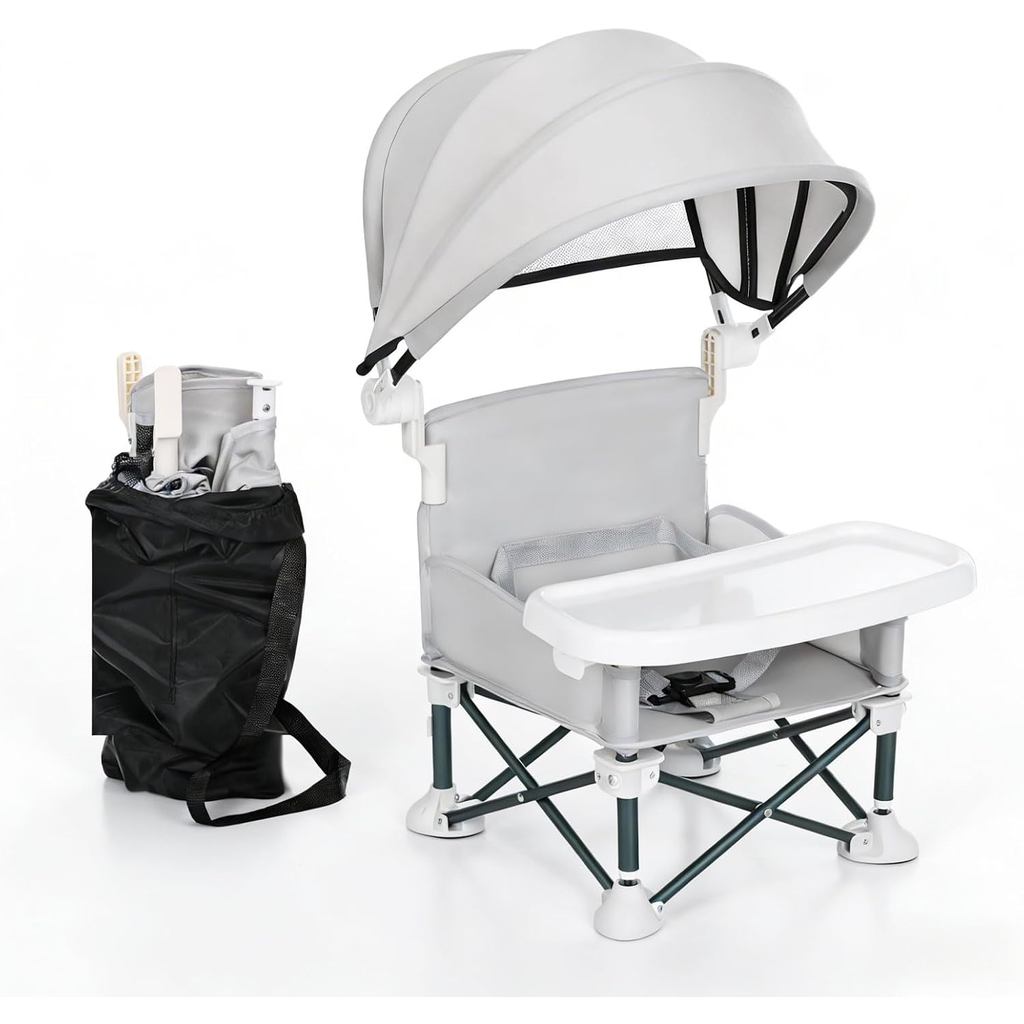 Portable Baby Chair Compact Fold | 4-in-1 Travel Booster Seat with Tray Awning| Foldable High Chair with Safety Belt