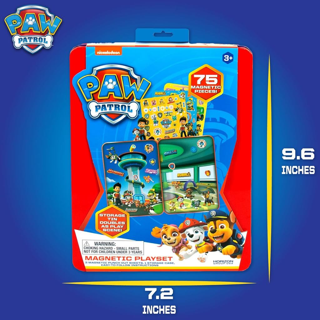 Paw Patrol Magnetic Playset,75 Mix&Match Dress Up Magnets,2-in-1 Storage Tin&Play Space,Fun Paw Patrol Toy for Kids 3&Up