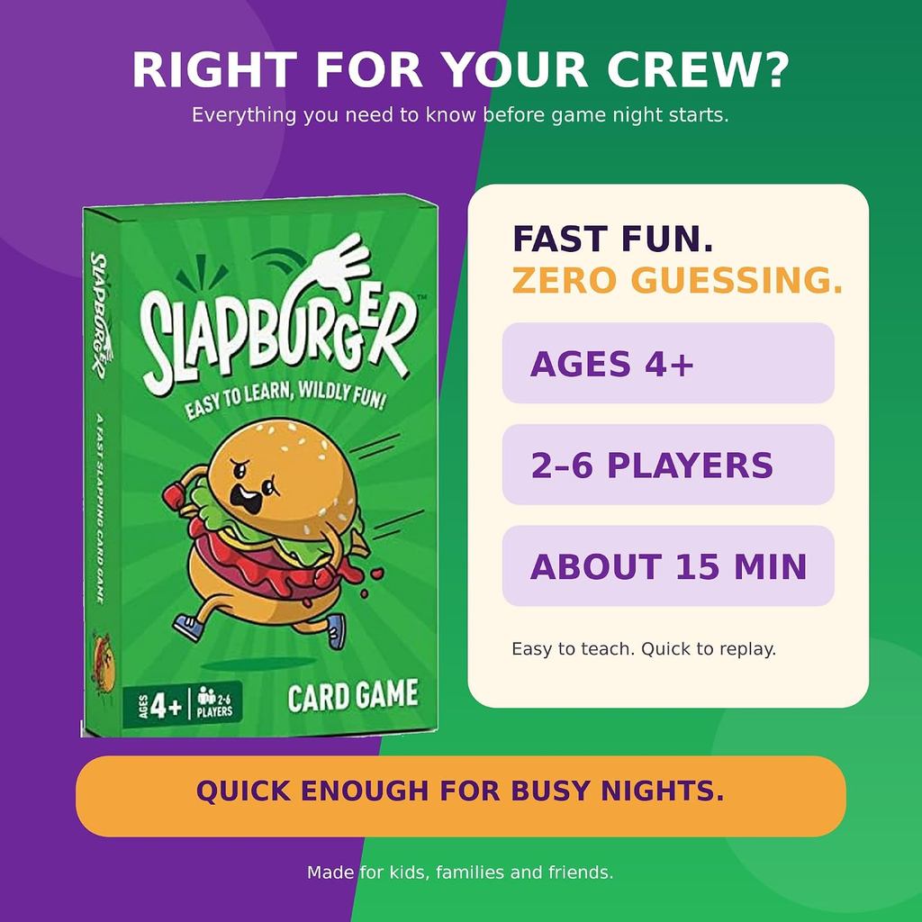 Slapburger - Fun Family Games for Game Night - Card Games-15 Min, Ages 4 and Up, 2-6 Players, 52 Playing Cards