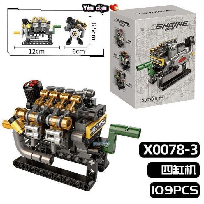 Mini Mechanical Engine Building Blocks Set, Movable V6/V8 Engine Model Kit, STEM Educational Car Engine Decor