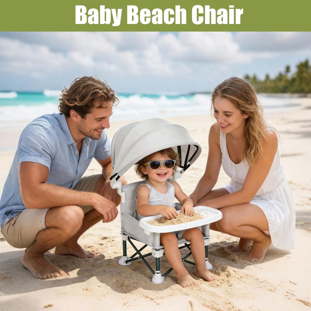 Portable Baby Chair Compact Fold | 4-in-1 Travel Booster Seat with Tray Awning| Foldable High Chair with Safety Belt