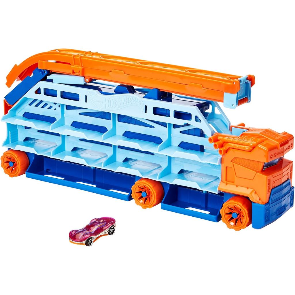 HOT Wheels City Transporter - with extendable Downhill ramp, Loading Area for 20 Vehicles and Special Wheels