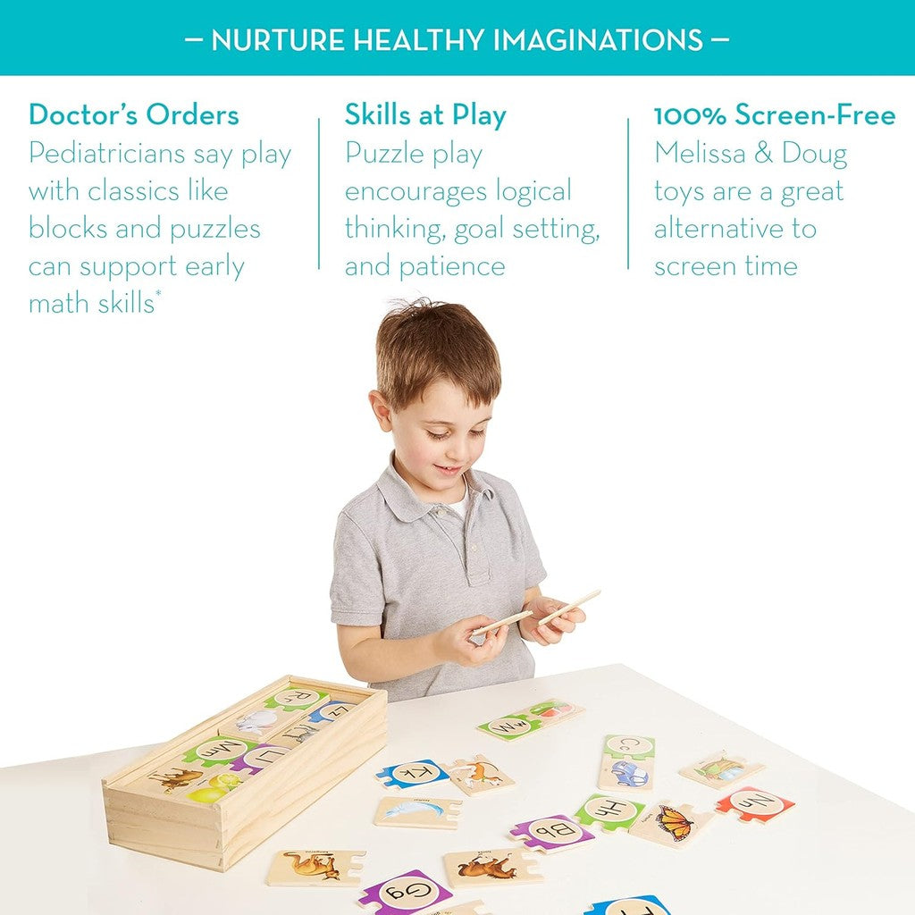 Melissa & Doug Self-Correct Counting Alphabet Wooden Puzzles With Storage Box (52 pcs)