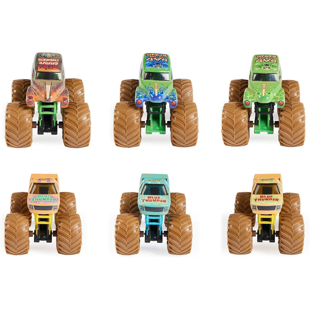 Monster Jam, Mystery Mudders 2-Pack, Official Grave Digger and Blue Thunder Die-Cast Monster Trucks Wash to Reveal