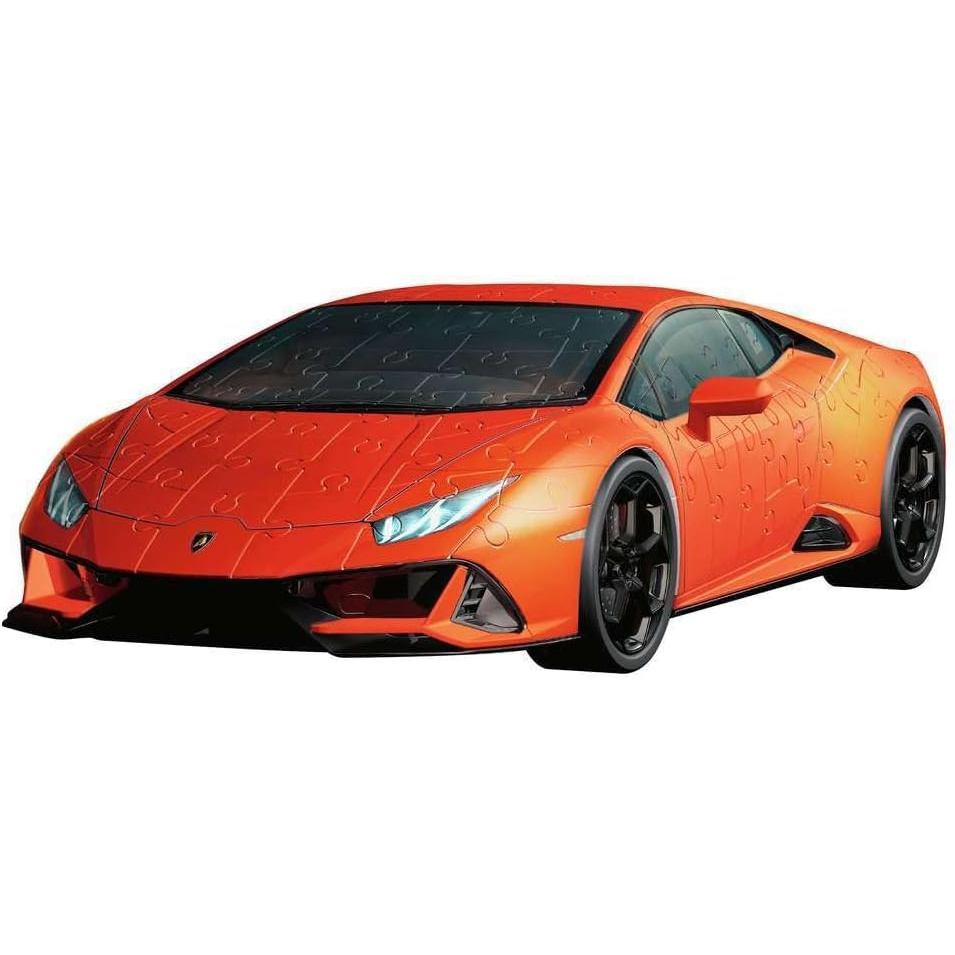 Ravensburger Lamborghini‑Huracán‑EVO‑Arancio Orange Premium 3D Puzzle 108 Pieces | 1:18 Scale Model with Rotating Wheels
