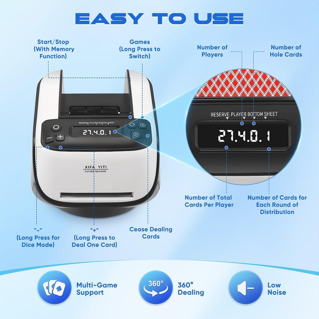 (SG) Auto Card Shuffler & Deal Machine | Texas Poker Automatic Card Dispenser for 8 Players Dealing Mahjong Uno