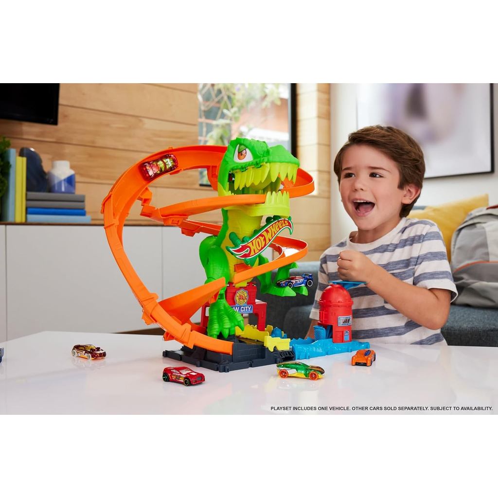 Hot Wheels JBM73 City T-Rex Fire Station Playset