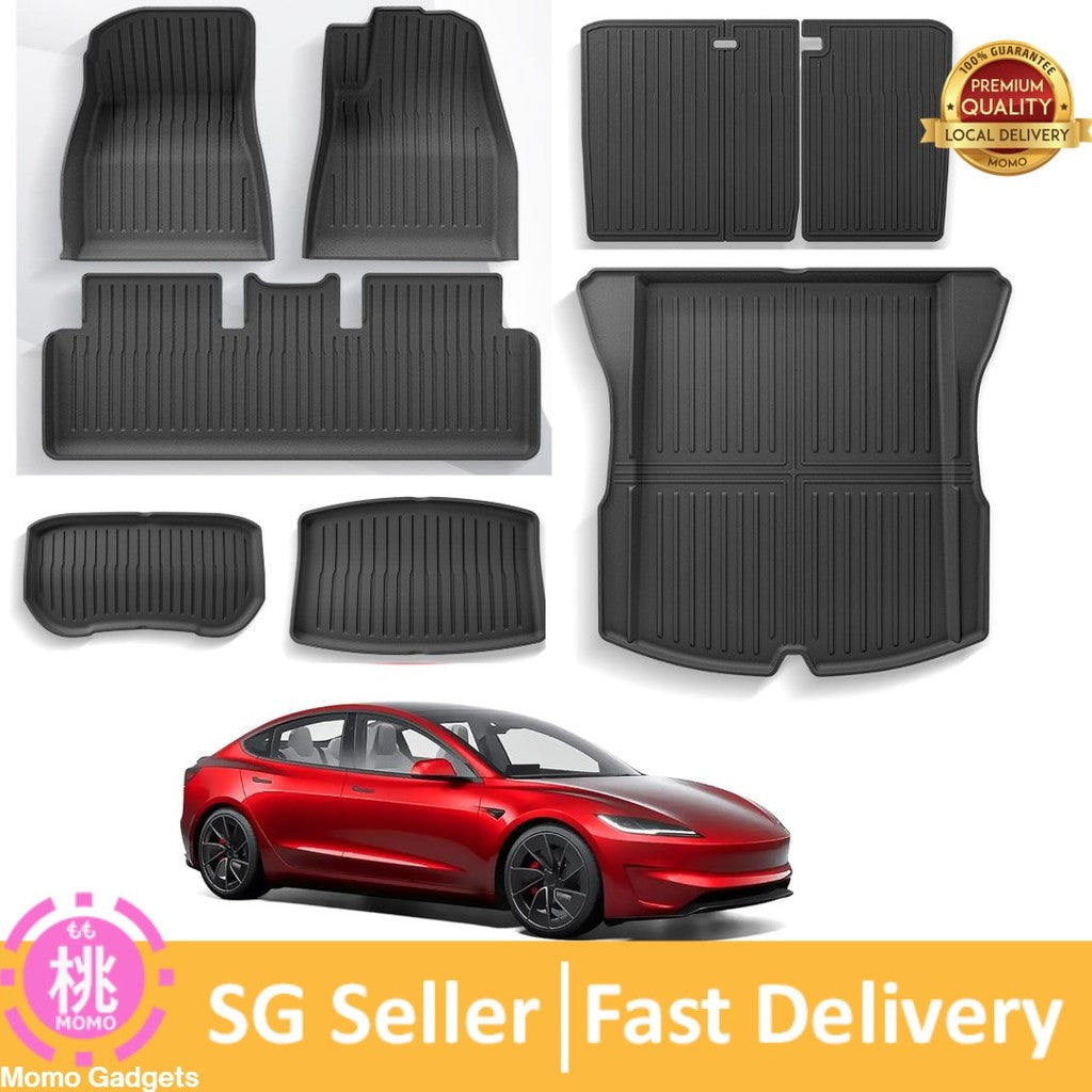 Floor Mats for 2024 2025 2026 SG Tesla Model 3 Highland 8 PCS Floor Cargo Liners Full Set All Weather TPE