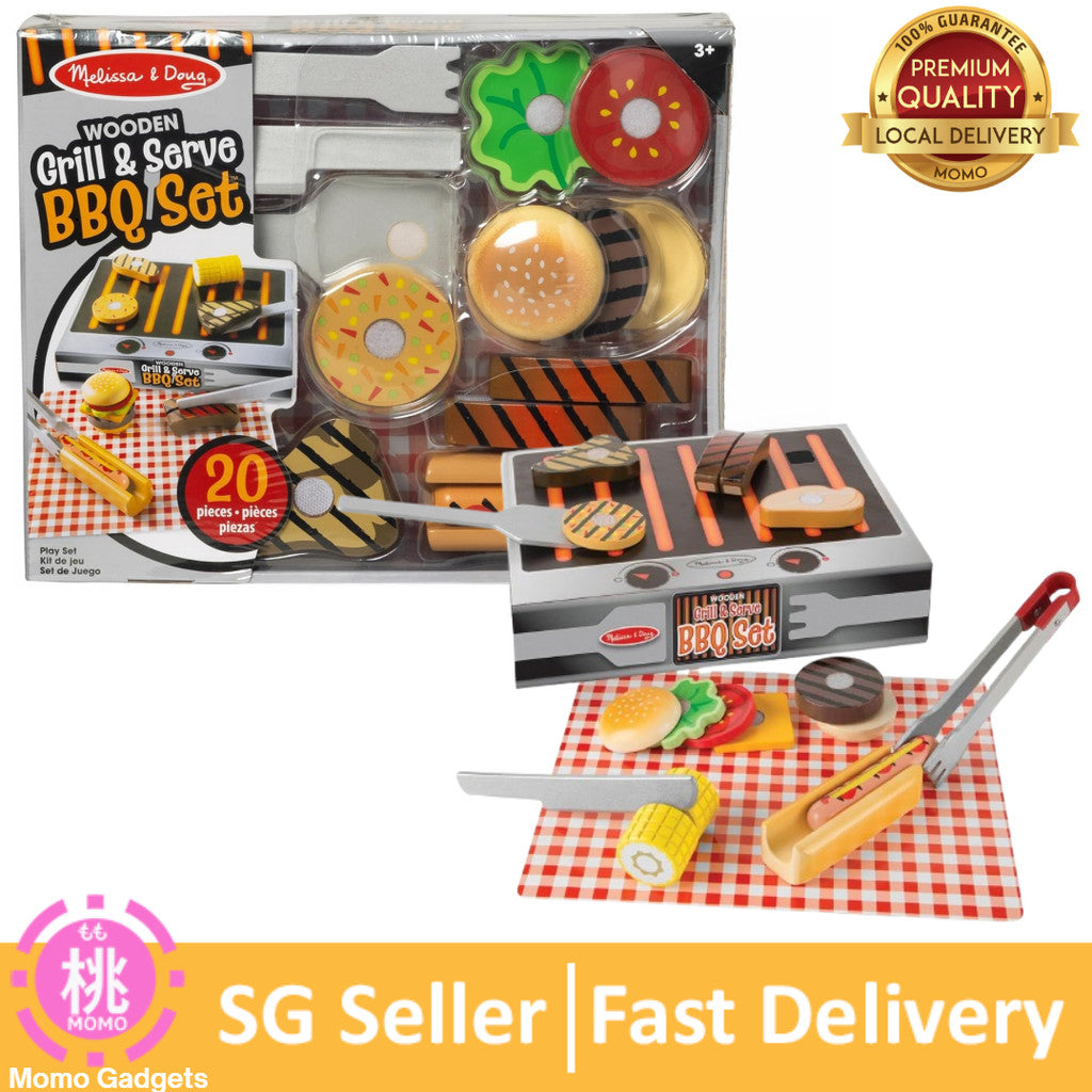 Melissa & Doug Grill & Serve Wooden BBQ Toy Food Cooking Set