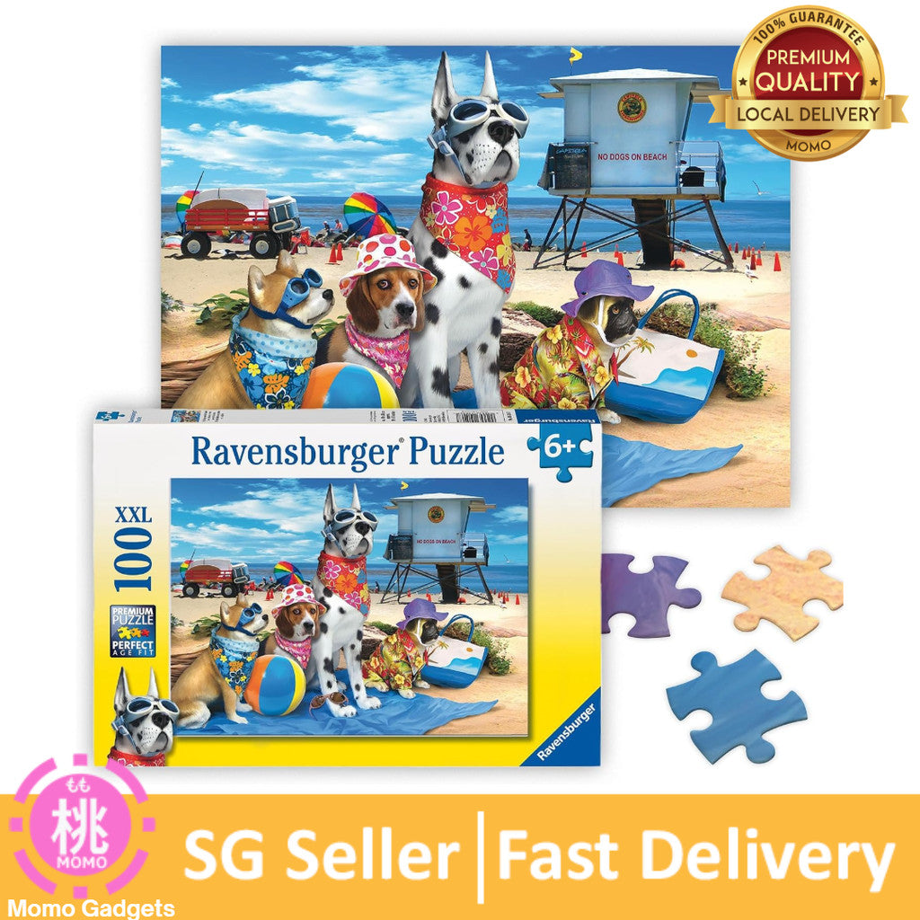 Ravensburger - No Dogs on The Beach - 100 Piece Jigsaw Puzzle - Hilarious Beach Scene of Dogs Dressed for Seaside