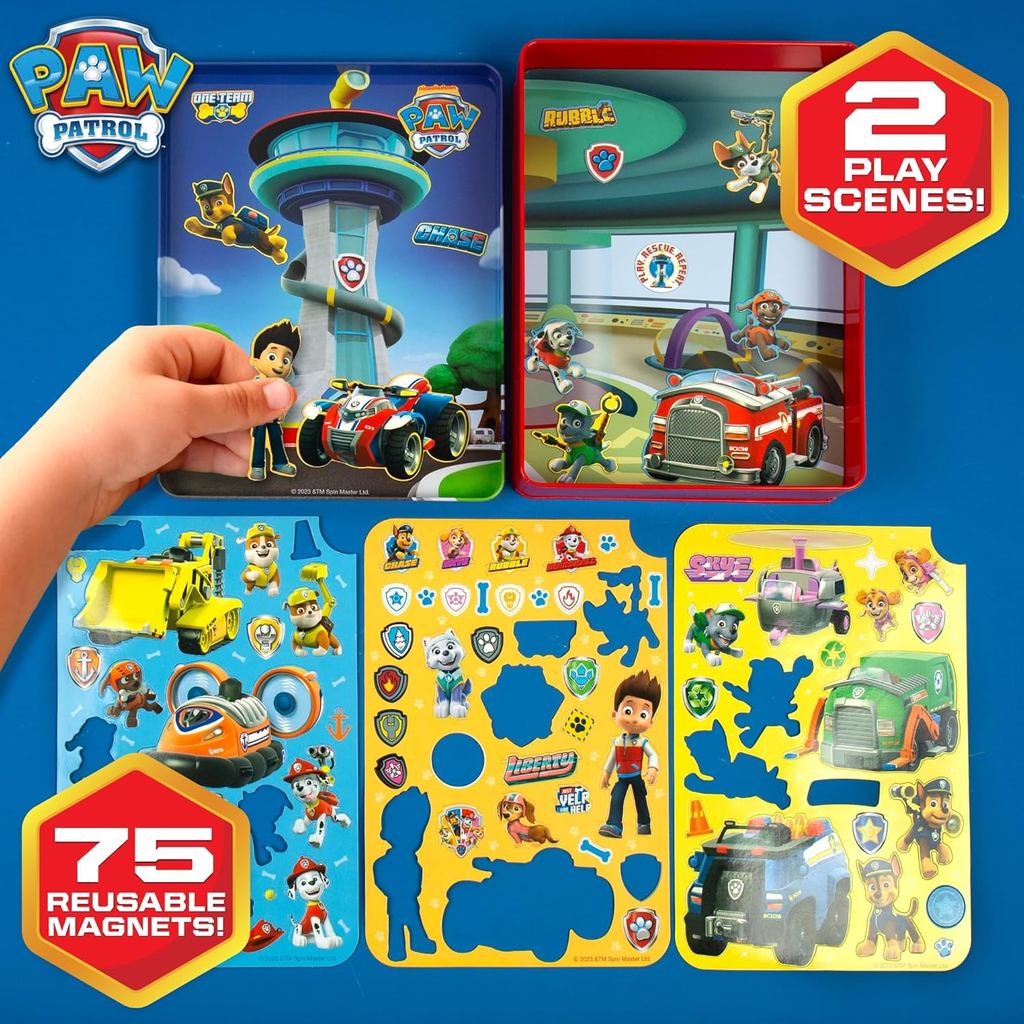 Paw Patrol Magnetic Playset,75 Mix&Match Dress Up Magnets,2-in-1 Storage Tin&Play Space,Fun Paw Patrol Toy for Kids 3&Up