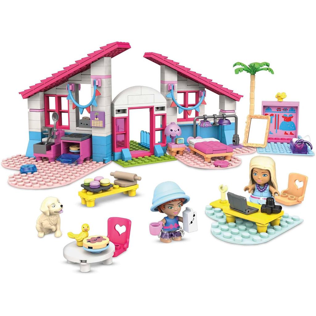 Barbie Mega Construx Barbie Malibu House, Dolls with Building Blocks House and Toy Accessories, 5 Years and Up